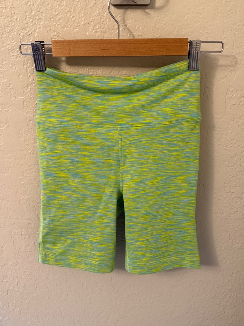 Outdoor Voices Lime Green & Blue Space-Dye Bike Shorts